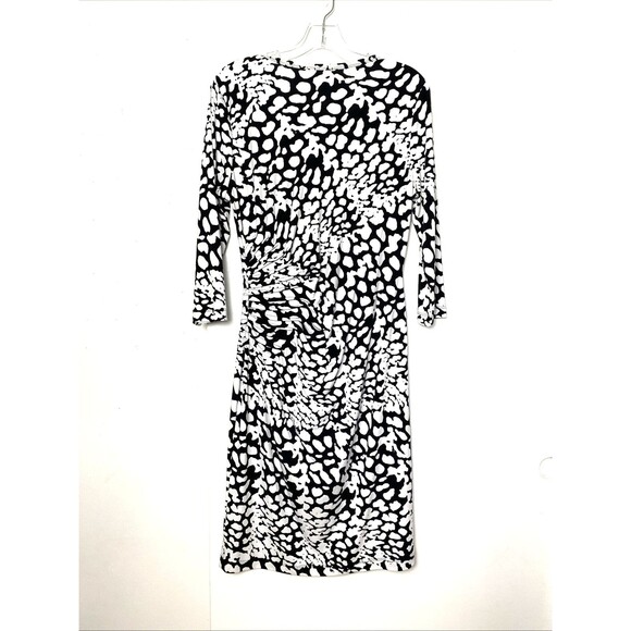 Calvin Klein Sheath Dress Size 12 Black White Animal Print Ruched 3/4 Sleeve - Picture 2 of 13